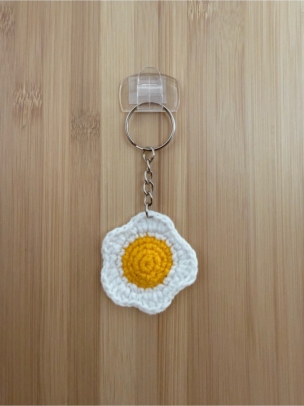Fried egg crochet keychain